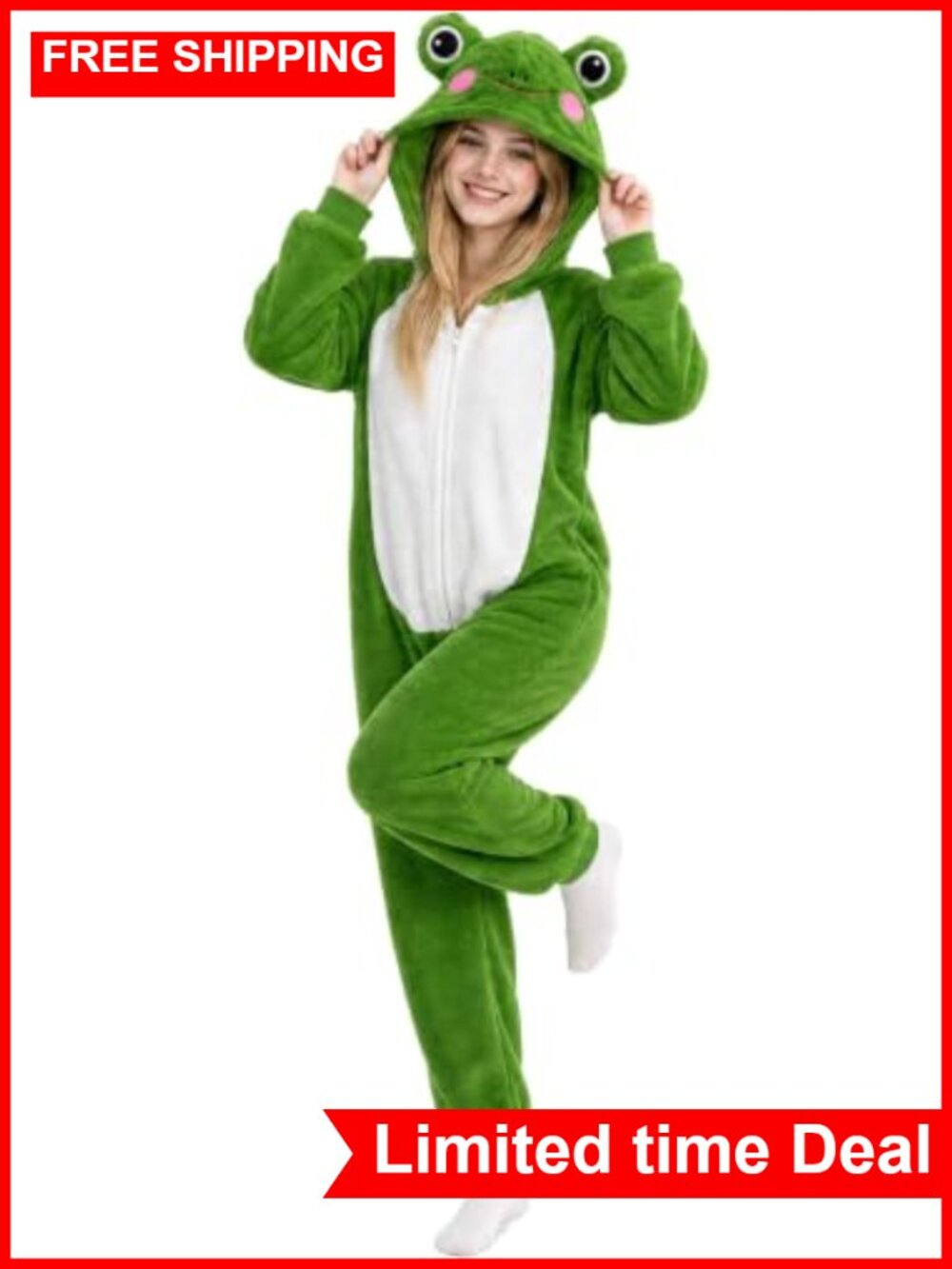 Adult Frog Onesie Costume Women Animal Pajamas Halloween Green